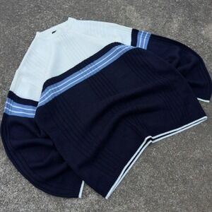 Vintage Y2K Trust Striped Knit Sweater Navy White Minimal Streetwear Large f10